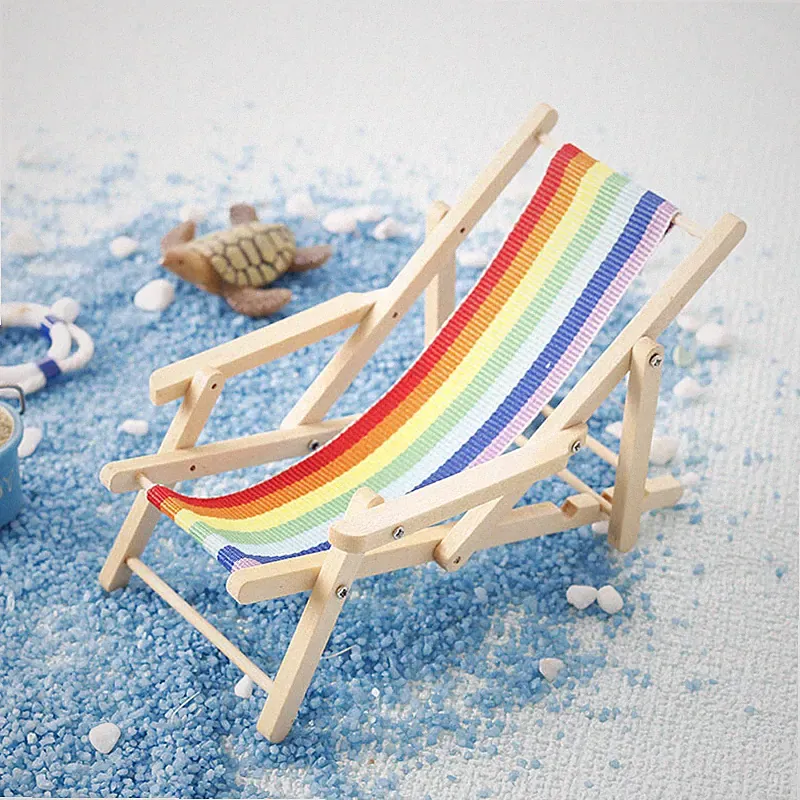 2PC 1/12 Scale Dollhouse Miniatures Furniture Beach Chair Leisure Armchair Wood
