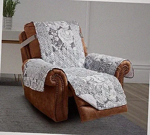 Grey Flowers Patchwork Quilted Large Recliner 28" Large Recliner Medium Grey
