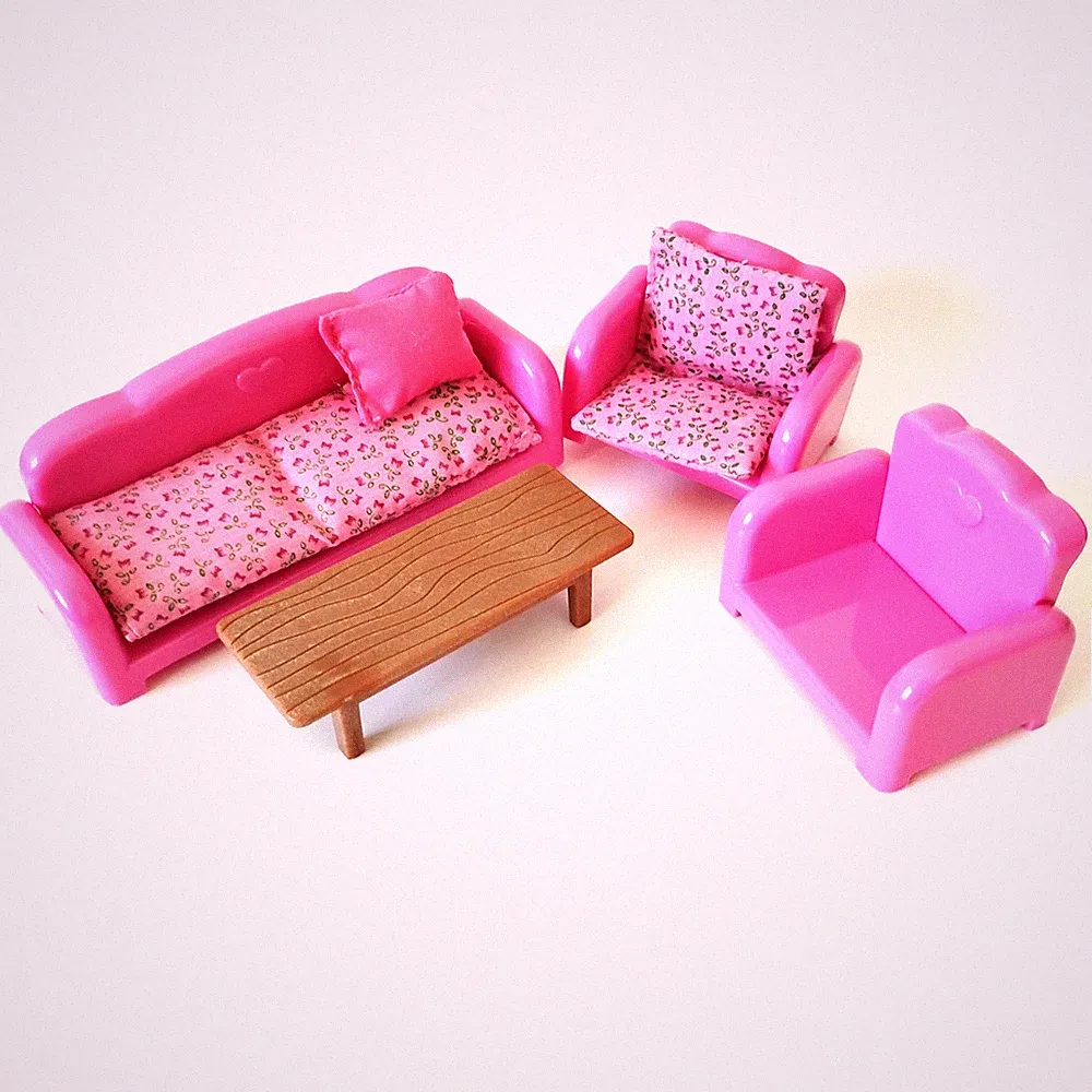 Li'l Woodzeez Pink Reclining Sofa Couch Chairs Cushions Table Living Room A24
