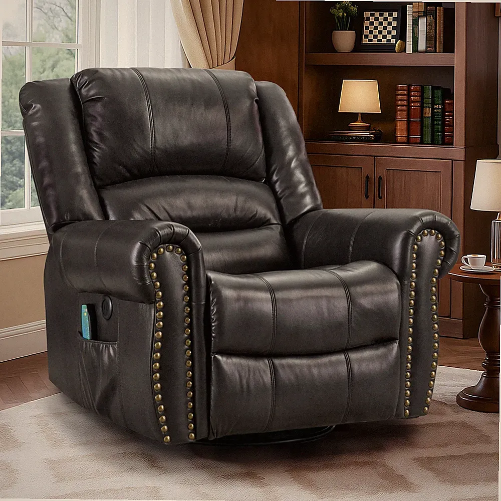 Manual Swivel Recliner Chair W/Massage & Heat Lounge Glide Rocker Reclining Sofa