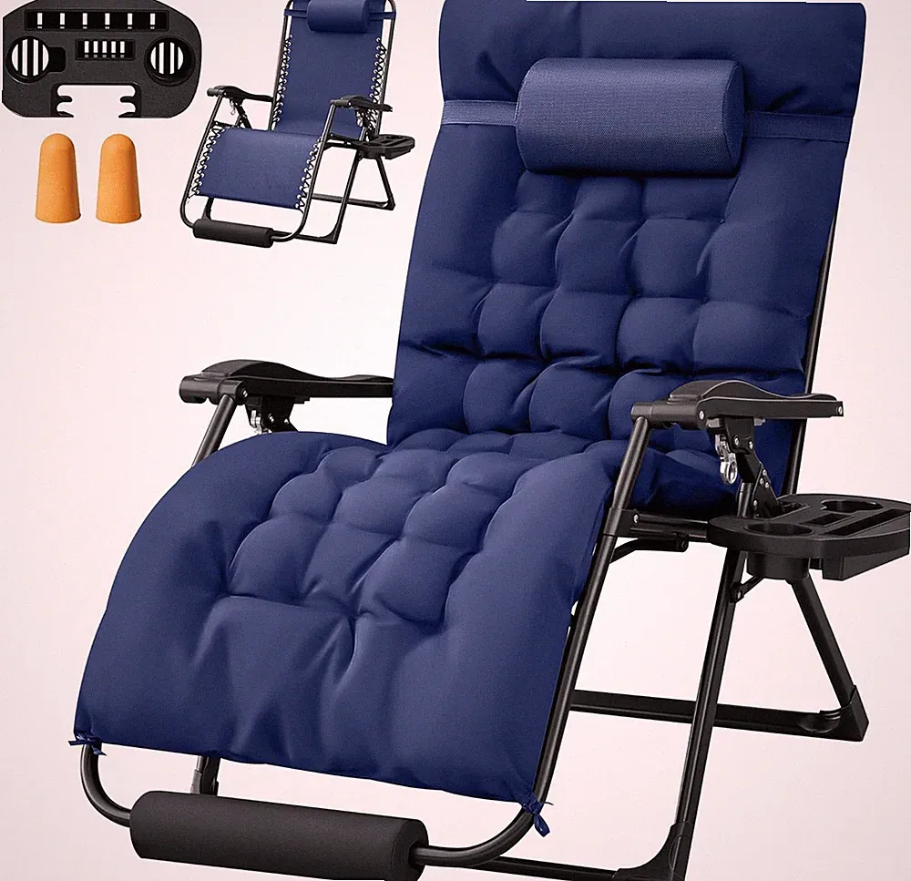 Oversized Blue Zero Gravity Recliner Chair with Cushion & Cup Holder