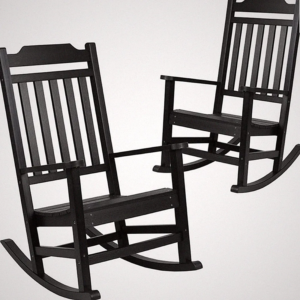 Pemberly Row All-Weather Patio Rocking Chair in Black (Set of 2)
