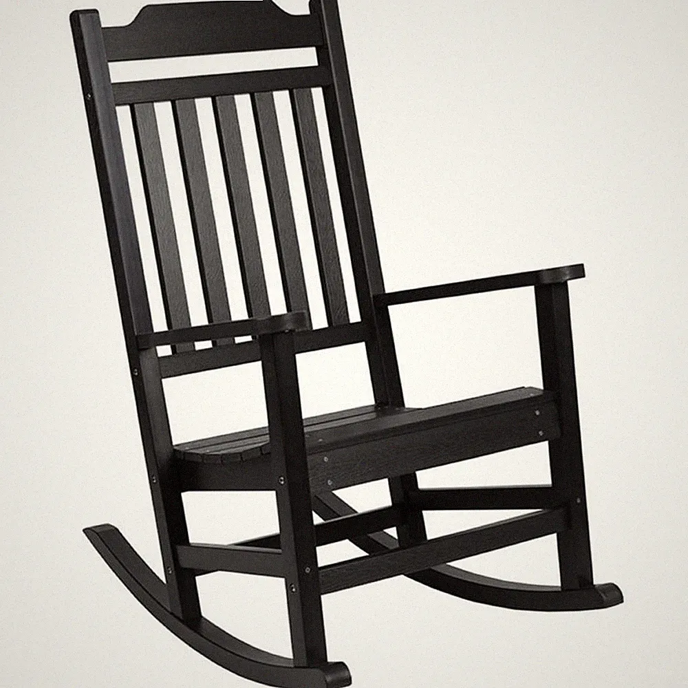 Pemberly Row Contemporary All-Weather Poly Resin Rocking Chair in Black