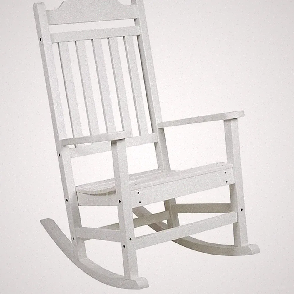 Pemberly Row Contemporary All-Weather Poly Resin Rocking Chair in White