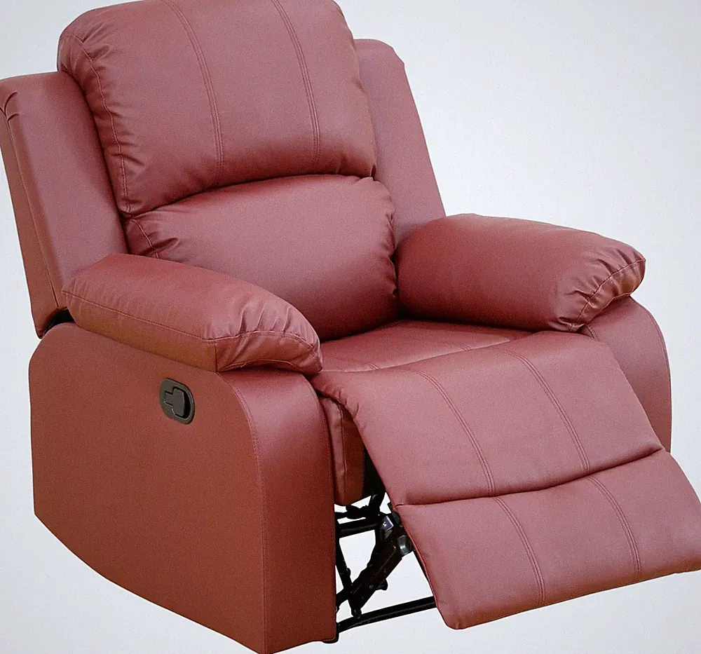 Red Corduroy Recliner Sofa with Cup Holders - Living Room Loveseat