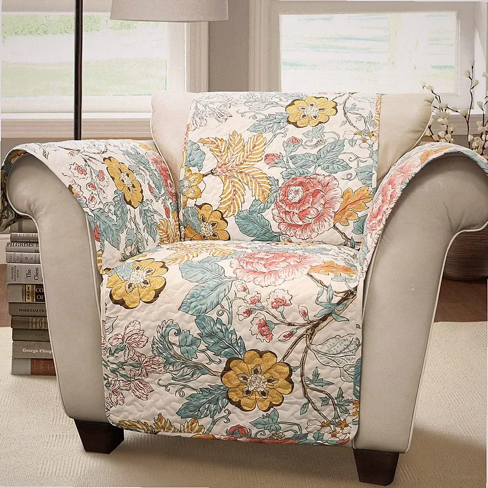 Sydney Furniture Protector, Arm Chair, 71" W x 75" L, Blue & Yellow - Flower...