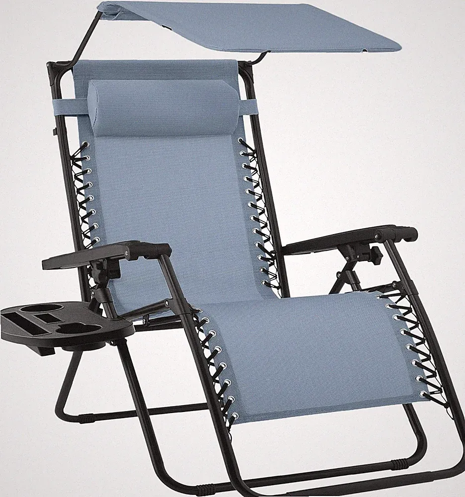 Zero Gravity Recliner Chair with Canopy, Headrest & Tray - Dusty Blue